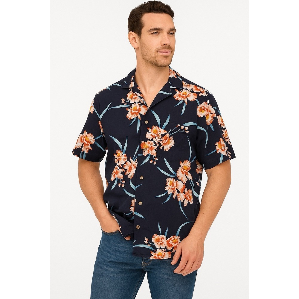 Barefoot in Paradise Shirt Mens L Button Hawaiian Aloha‎ Cotton Vintage USA Made